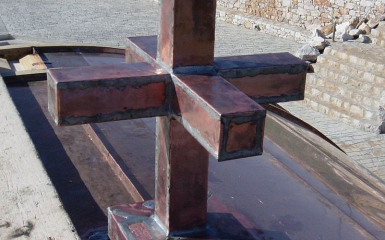 copper covering on cross detailed construction